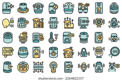 Smart assistant icons set outline vector. Smart voice. Digital music color flat on white