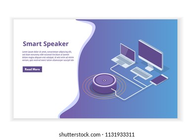 Smart assistant Speaker, Voice control isometric concept. Vector illustration