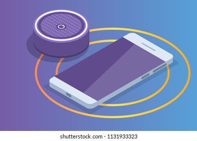 Smart assistant Speaker, Voice control isometric concept. Vector illustration