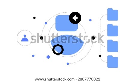 Smart assistant working with user's files. Data management and automation. Abstract flowchart. Flat illustration. Vector file.