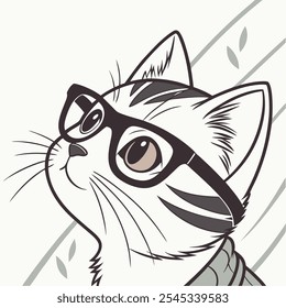 Gato atento inteligente con gafas