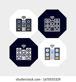 Ilustración de vectores con logotipo del sistema de sonido inteligente. con cuatro estilos, contorno, contorno relleno, plano y glifo. plantilla para el sitio web y la empresa