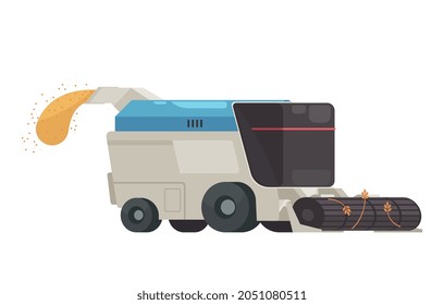 Smart automatic combine harvester at work flat icon on white background vector illustration