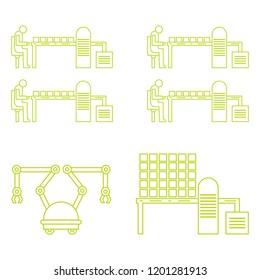 Smart automatic robotic production line. Replacement of people with robotic mechanisms on the conveyor. Development of artificial intelligence.