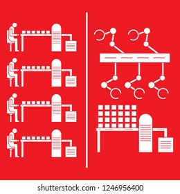 Smart automatic robotic production line. Replacement of people with robotic mechanisms on the conveyor. Development of artificial intelligence.