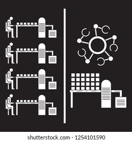 Smart automatic robotic production line. Replacement of people with robotic mechanisms on the conveyor. Development of artificial intelligence.