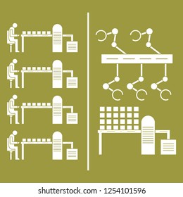 Smart automatic robotic production line. Replacement of people with robotic mechanisms on the conveyor. Development of artificial intelligence.