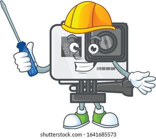Smart automotive action camera in cartoon character style