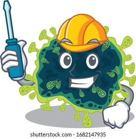 Smart automotive beta coronavirus presented in cartoon character design