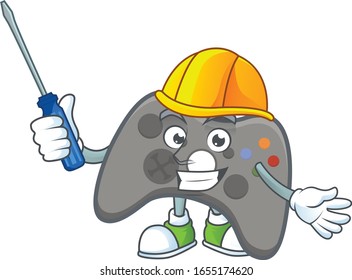 Smart automotive black joystick in cartoon character style