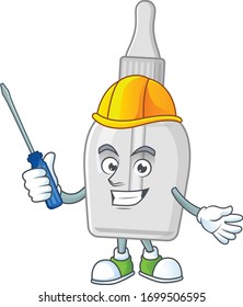 Smart automotive bottle with pipette presented in mascot design style