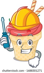 Smart automotive cherry ice cream presented in cartoon character design
