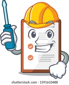 Smart automotive clipboard Scroll presented in cartoon character design