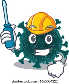 Smart automotive coronavirus COVID 19 presented in cartoon character design