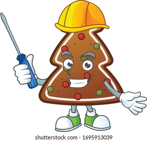 Smart automotive gingerbread tree presented in mascot design style