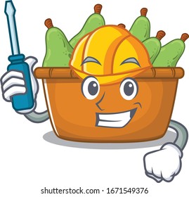 Smart automotive pear fruit box presented in cartoon character design