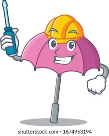 Smart automotive pink umbrella presented in cartoon character design