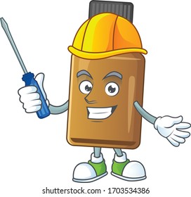 Smart automotive syrup cure bottle presented in mascot design style
