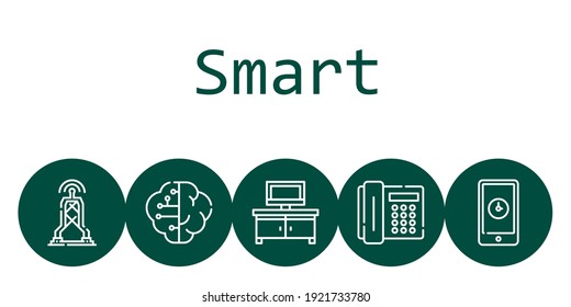 smart background concept with smart icons. Icons related antenna, tv table, smartphone, telephone, brain