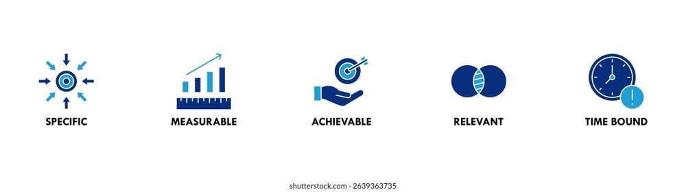 Smart banner web icon for business management, goal, specific, measurable, achievable, relevant and timebound