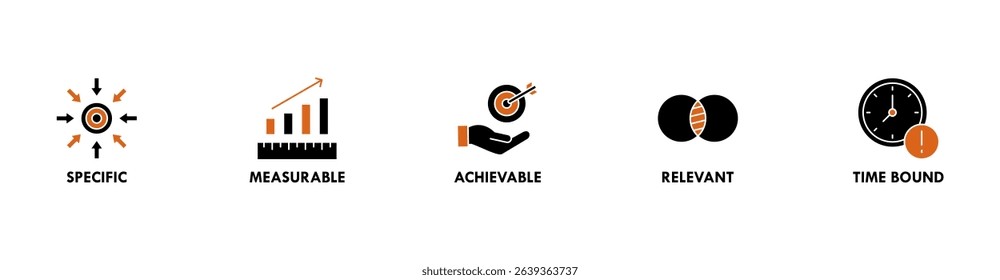 Smart banner web icon for business management, goal, specific, measurable, achievable, relevant and timebound