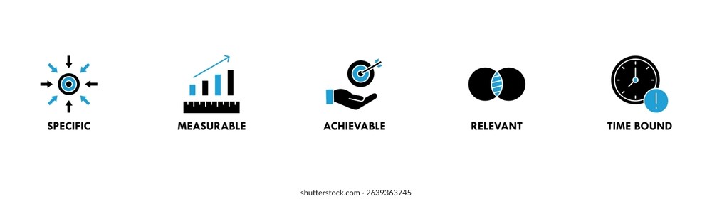 Smart banner web icon for business management, goal, specific, measurable, achievable, relevant and timebound