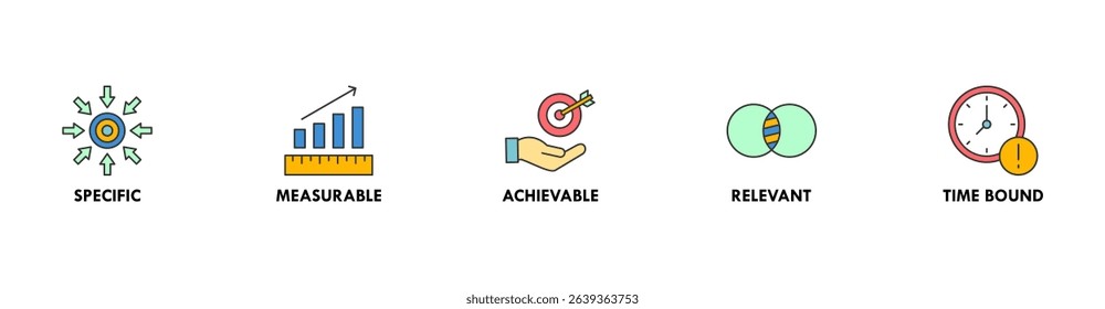 Smart banner web icon for business management, goal, specific, measurable, achievable, relevant and timebound