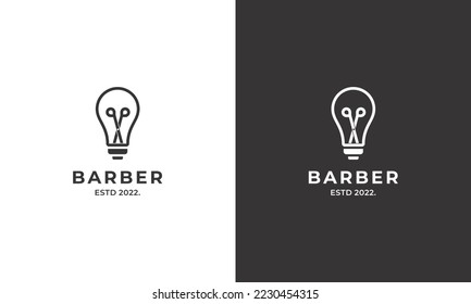 smart barber logo design modern concept, light bulb combine with scissor logo icon