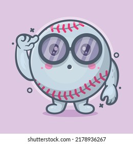 smart baseball ball character mascot with think expression isolated cartoon in flat style design