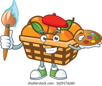 Smart basket oranges painter mascot icon with brush