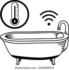 Temperatura de banho inteligente com um vetor ícone de banheira. Logotipo do monitor de temperatura da água do banho inteligente.