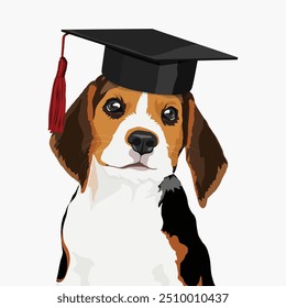 Smart beagle puppy, graduation cap illustration vector