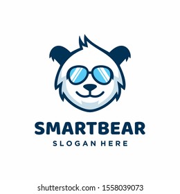 Smart Bear in Sunglasses logo design template