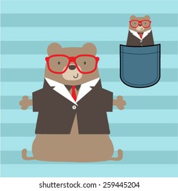Smart bears with red glasses. vector illustration. 