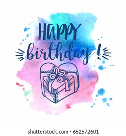 Smart and beautiful icon on white background woth a box of sweets and a sign Happy Birthday.
