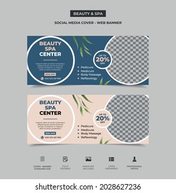 smart beauty and spa social media timeline cover template design with one image placement, two color variation available. editable, organized, eye-catchy, trendy design. vector eps 10. web banner