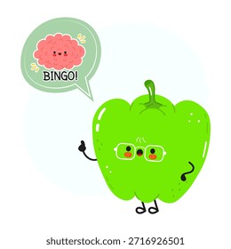 Personaje de pimiento morrón inteligente que tiene una idea de bingo