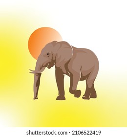 Smart Bid Elephant Walking, Strong Powerfull Animal Walk Slowly Vector Illustrations