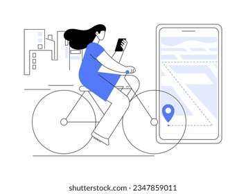 Smart bike navigation abstract concept vector illustration. Man rides a bike and uses navigator, smart city, cycling gps, Internet of Things, modern technology for sport abstract metaphor.