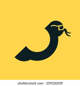 Smart Bird with glasses and worm in beak. Vector illustration flat style