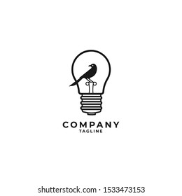 smart bird logo icon sign vector illustration. Ilustration of a bird perched on a light bulb smart ideas company logo