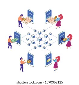 Smart blockchain contract transaction process with people who signing with digital signature and getting paid after conclusion of a transaction.