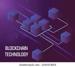 Fondo de la tecnología Smart Blockchain. Bloques isométricos abstractos conectados