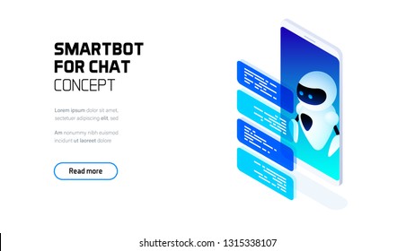 Smart Bot For Chat, Automation Technology, Artificial Intelligence And Machine Learning, Isometric Futuristic Concept