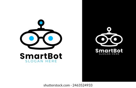 Smart bot logo design. Robot symbol with smart concept and use glasses. Future technology vector illustration