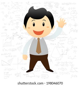 Smart boy cartoon background with math and science formulas
