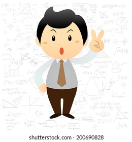 Smart boy cartoon background with math and science formulas