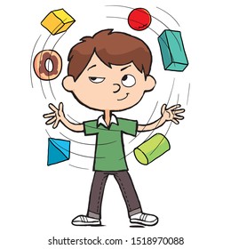 smart boy juggling with forms