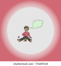 Smart boy with speech bubble. Hand drawn vector stock illutration