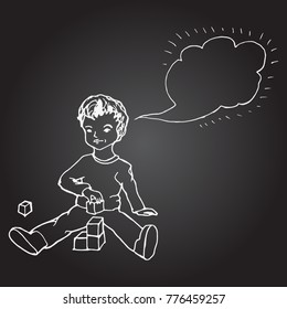 Smart boy with speech bubble. Hand drawn vector stock illutration